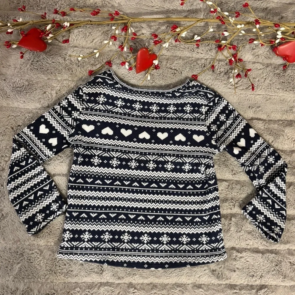 Old Navy 5T Blue Fair Isle Long Sleeve Tee, Hearts, Winter, Snowflakes
